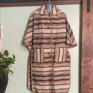 1970s vintage cape coat Striped Brown and Cream Women's Cape